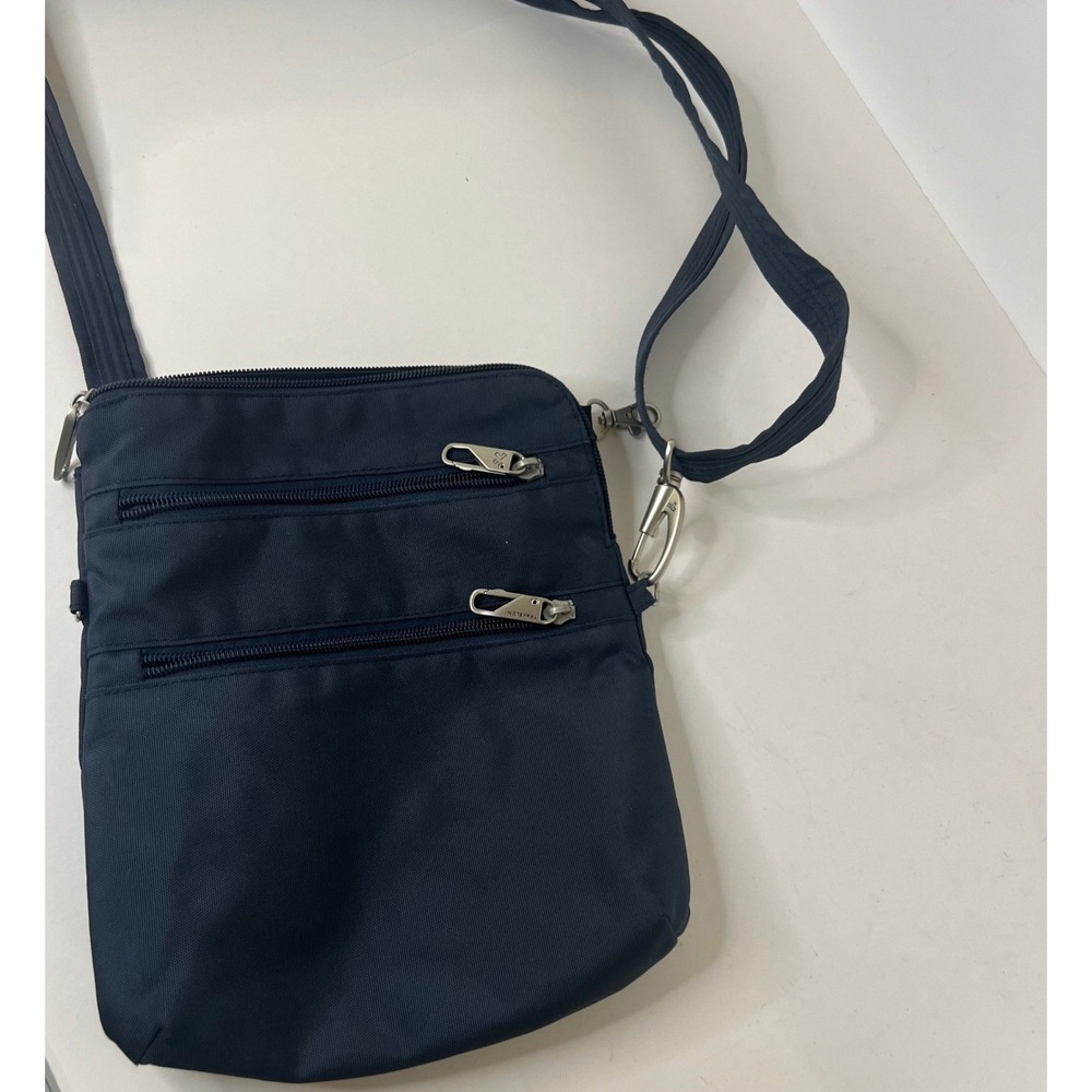 Travelon Anti Theft‎ Classic Slim Double Zip Crossbody Bag Navy 9 x 10 x 1"